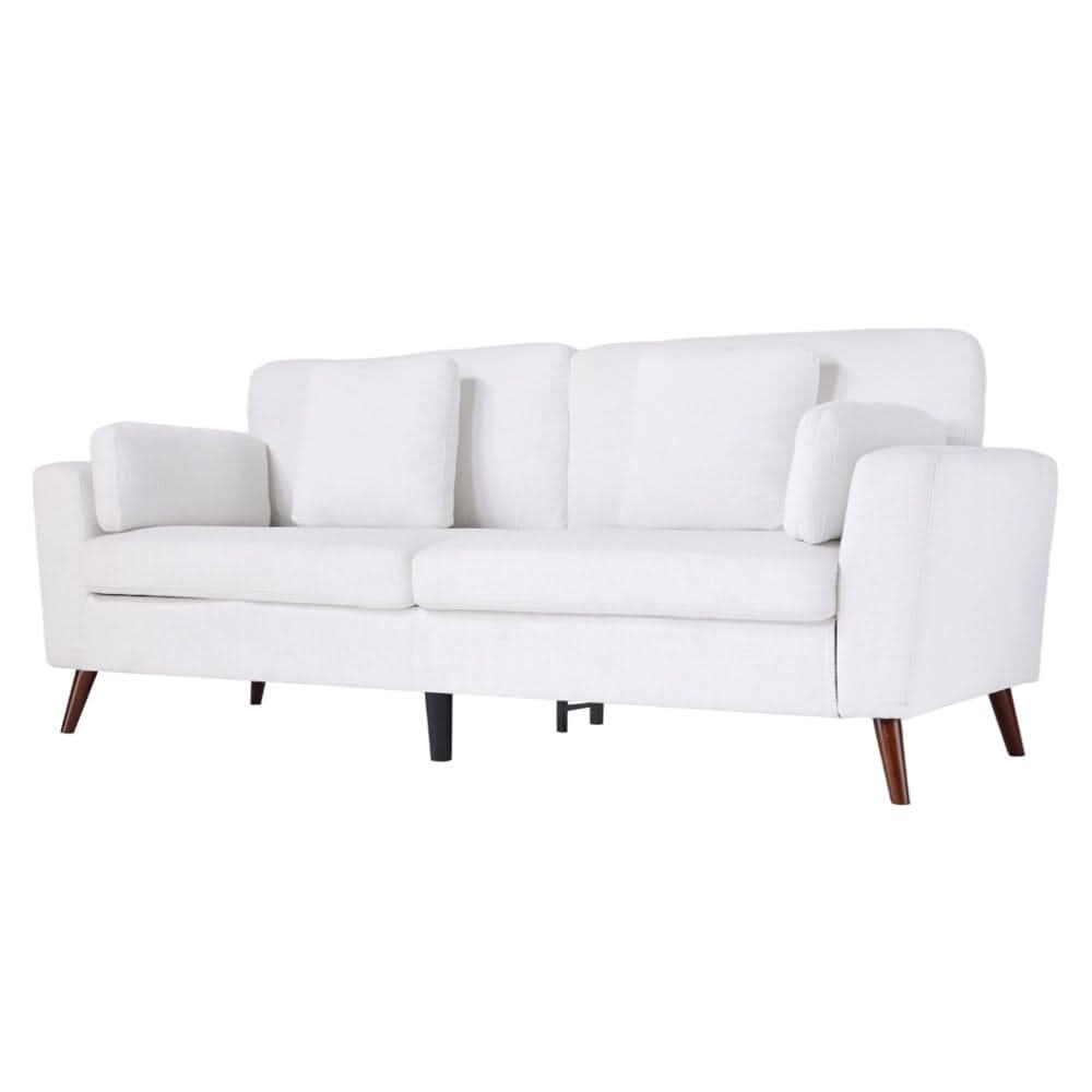 Two-Seater Sofa with Chenille Upholstery and Painted Wooden Legs