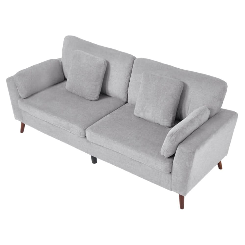 Two-Seater Sofa with Chenille Upholstery and Painted Wooden Legs
