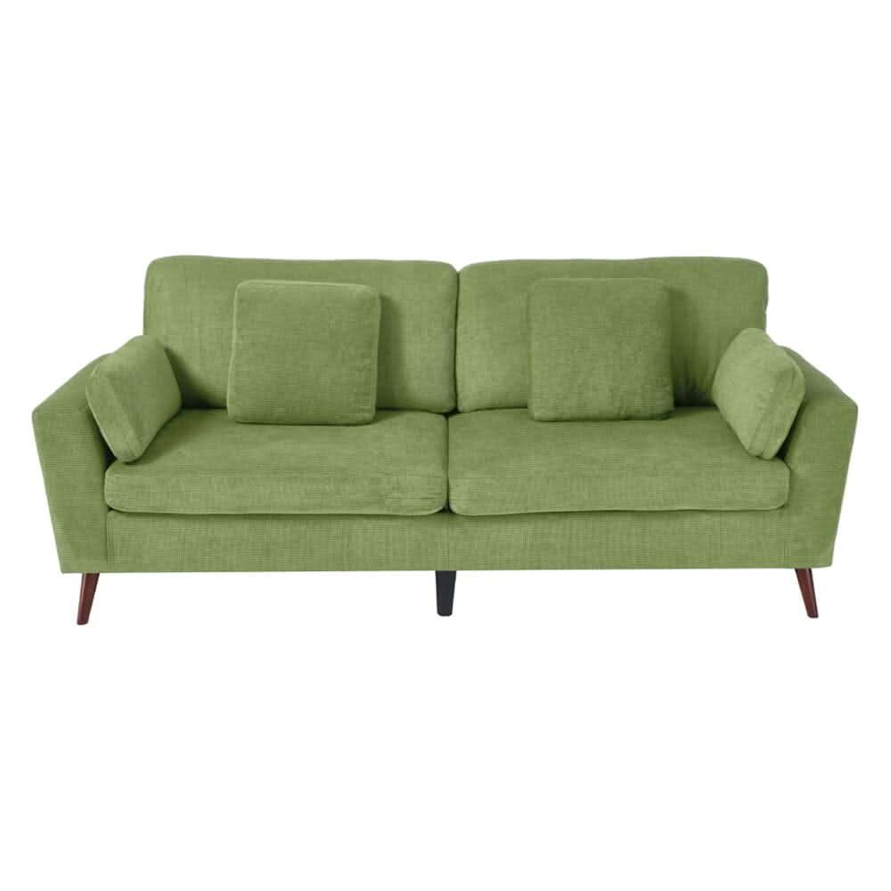 Two-Seater Sofa with Chenille Upholstery and Painted Wooden Legs