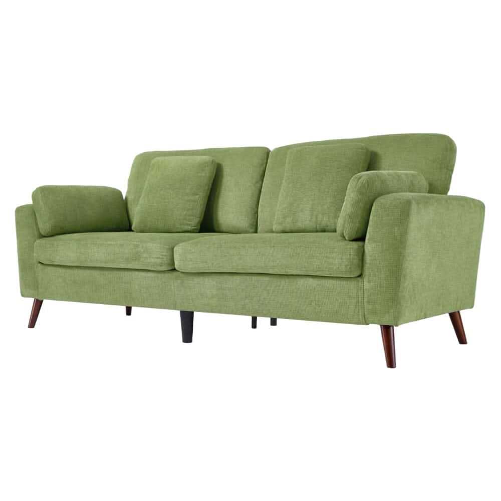 Two-Seater Sofa with Chenille Upholstery and Painted Wooden Legs