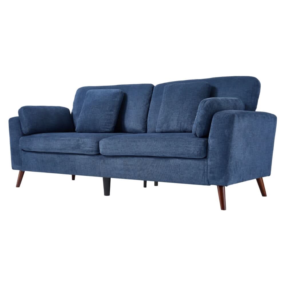 Two-Seater Sofa with Chenille Upholstery and Painted Wooden Legs