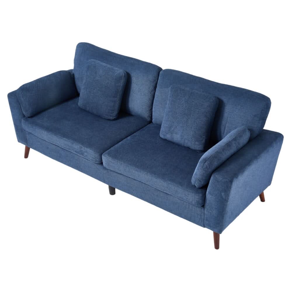 Two-Seater Sofa with Chenille Upholstery and Painted Wooden Legs