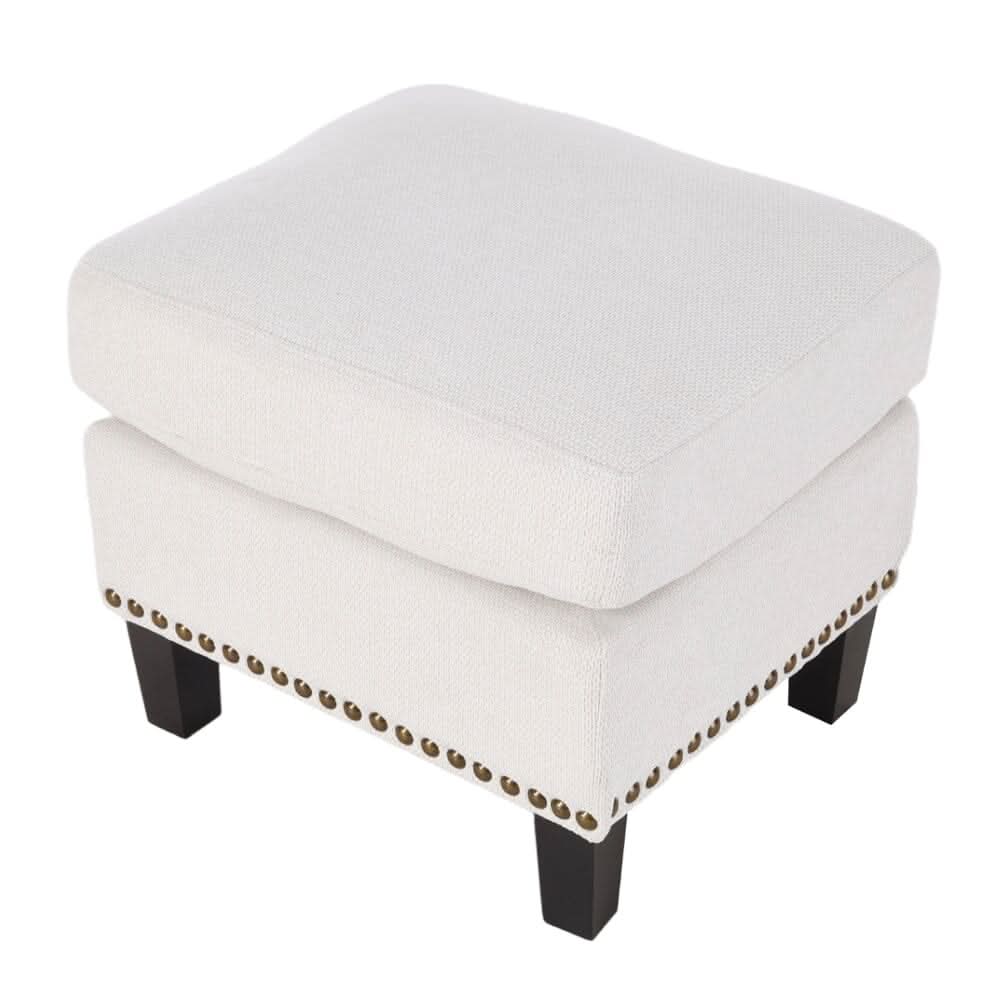 Chenille Push-Back Recliner Chair with Ottoman and Brass Nail Trim