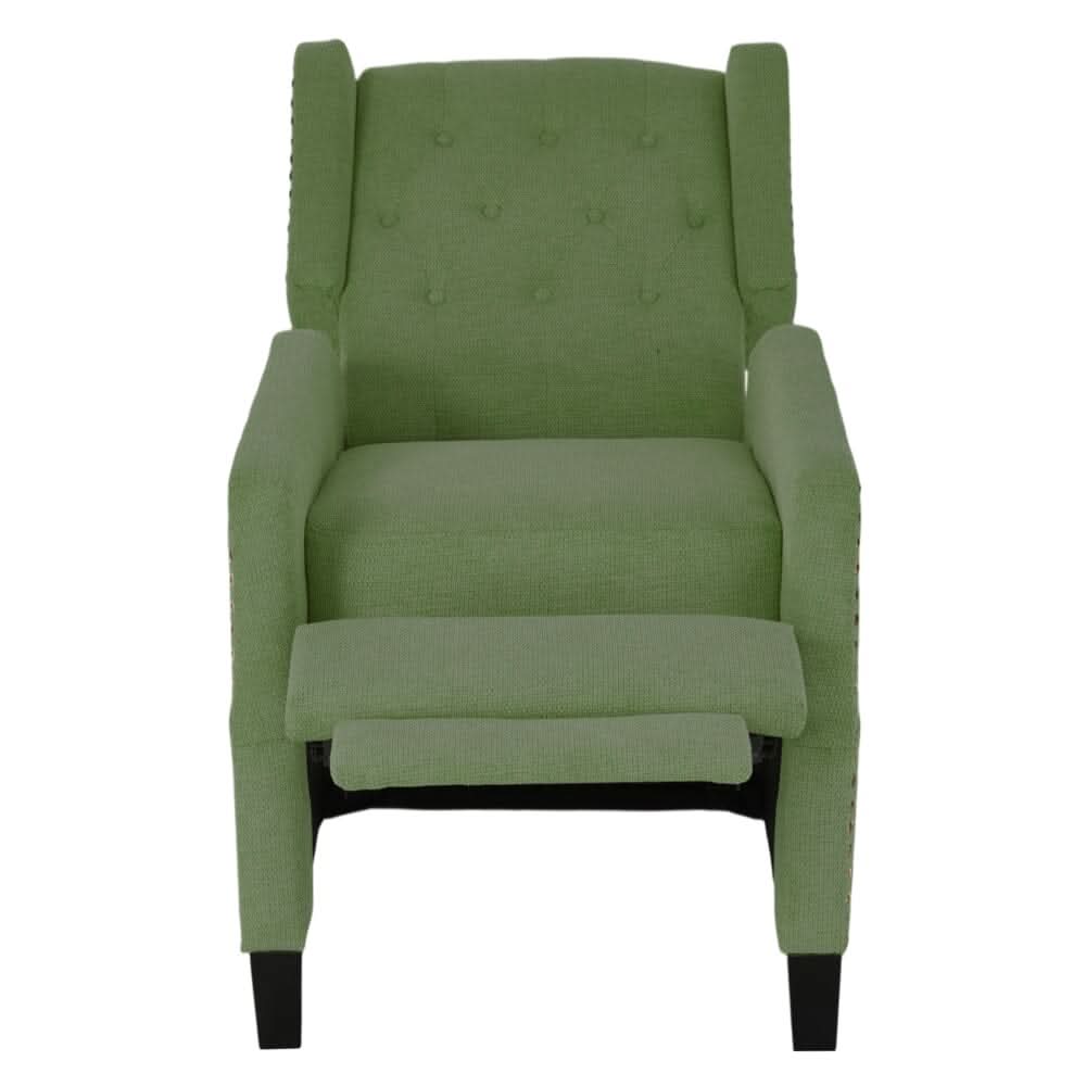 Chenille Push-Back Recliner Chair with Ottoman and Brass Nail Trim