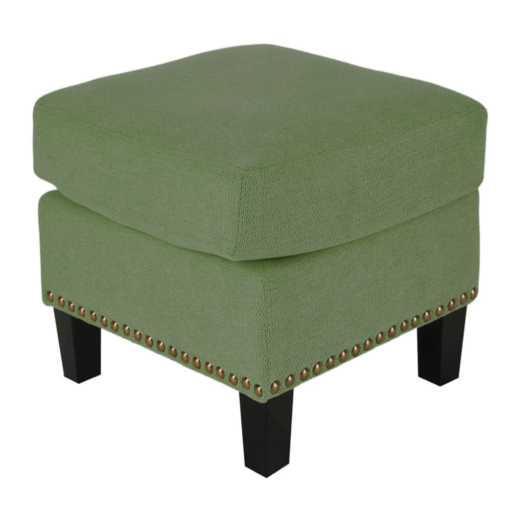 Chenille Push-Back Recliner Chair with Ottoman and Brass Nail Trim