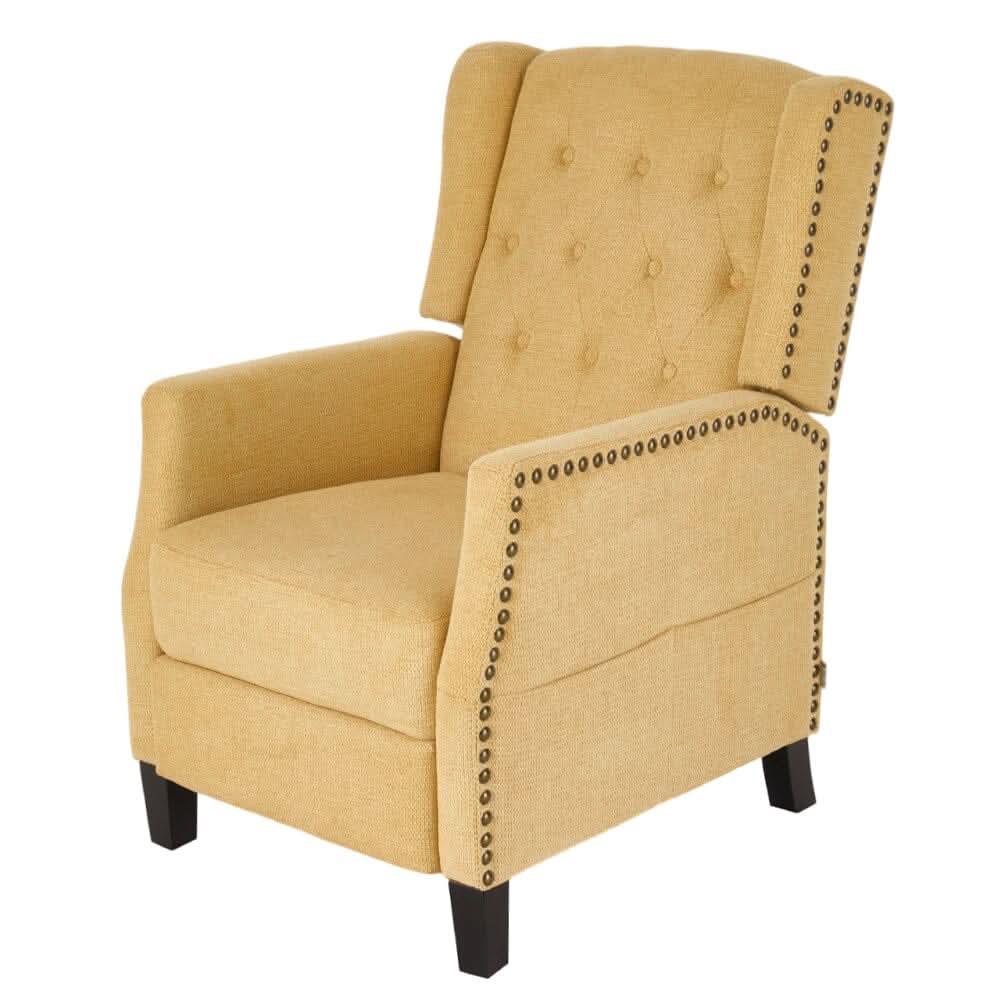 Chenille Push-Back Recliner Chair with Ottoman and Brass Nail Trim