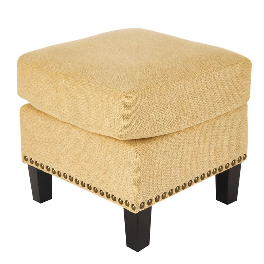 Chenille Push-Back Recliner Chair with Ottoman and Brass Nail Trim