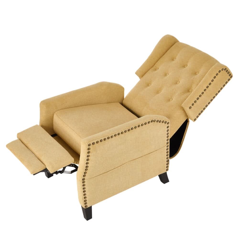 Chenille Push-Back Recliner Chair with Ottoman and Brass Nail Trim