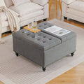 Large Square Storage Ottoman with Tufted Upholstery and Solid Wood Legs
