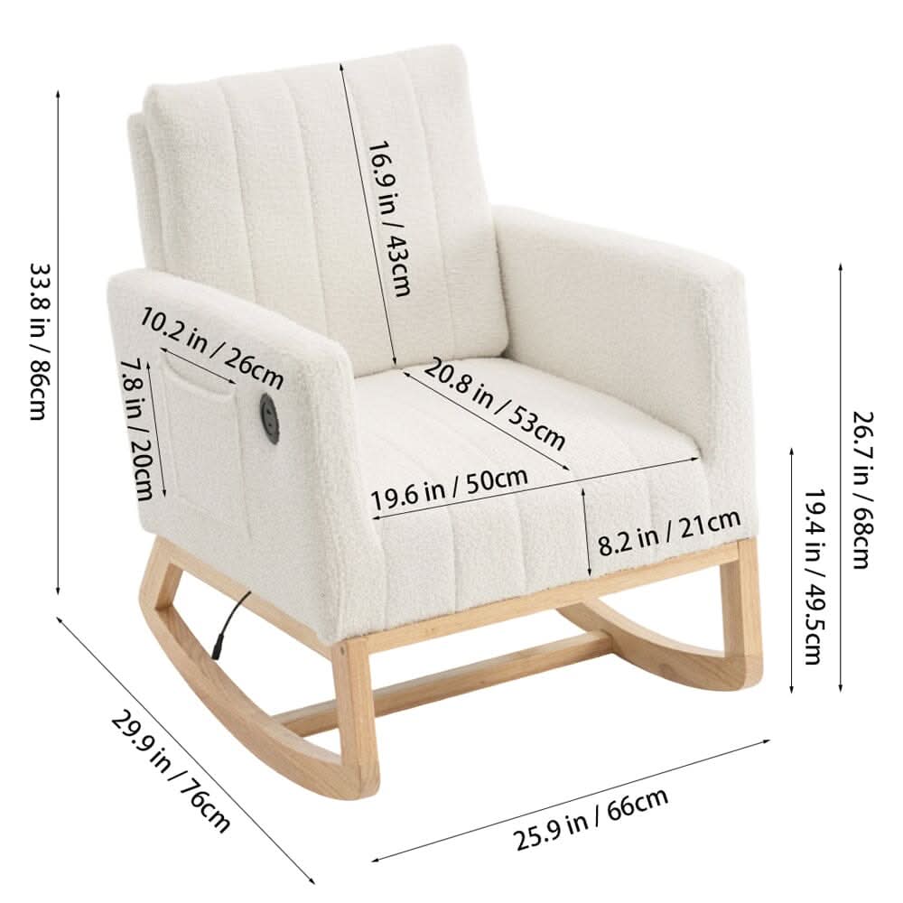Modern Teddy Fabric Rocking Chair with USB Charging Port