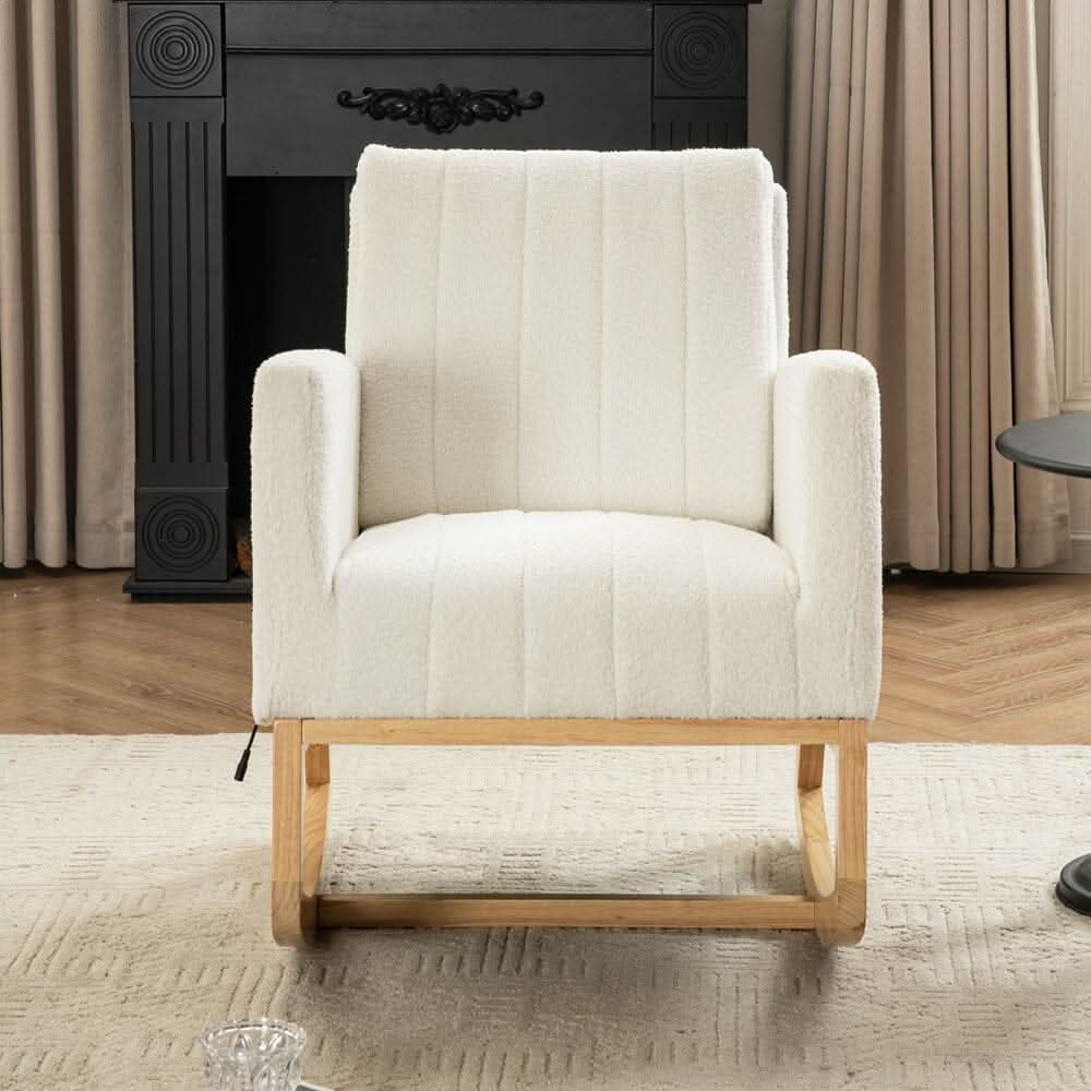 Modern Teddy Fabric Rocking Chair with USB Charging Port