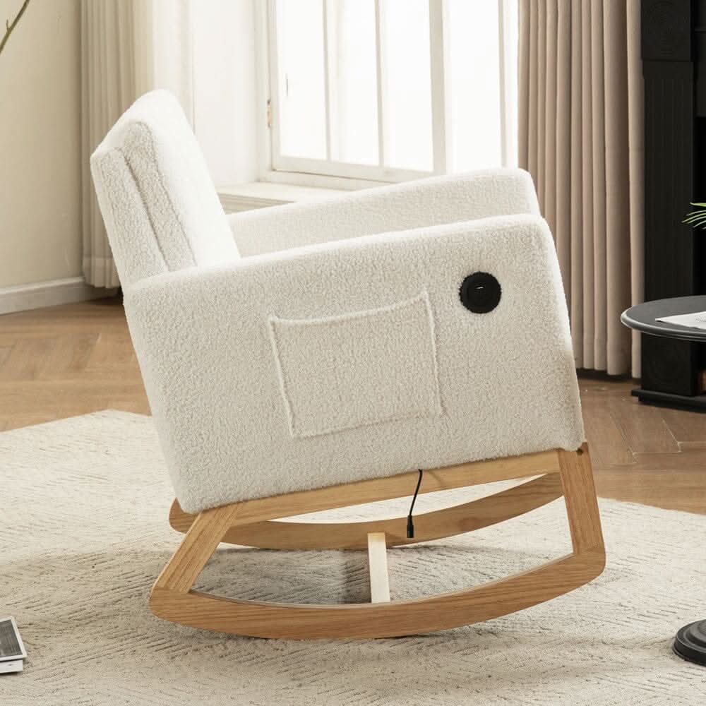 Modern Teddy Fabric Rocking Chair with USB Charging Port