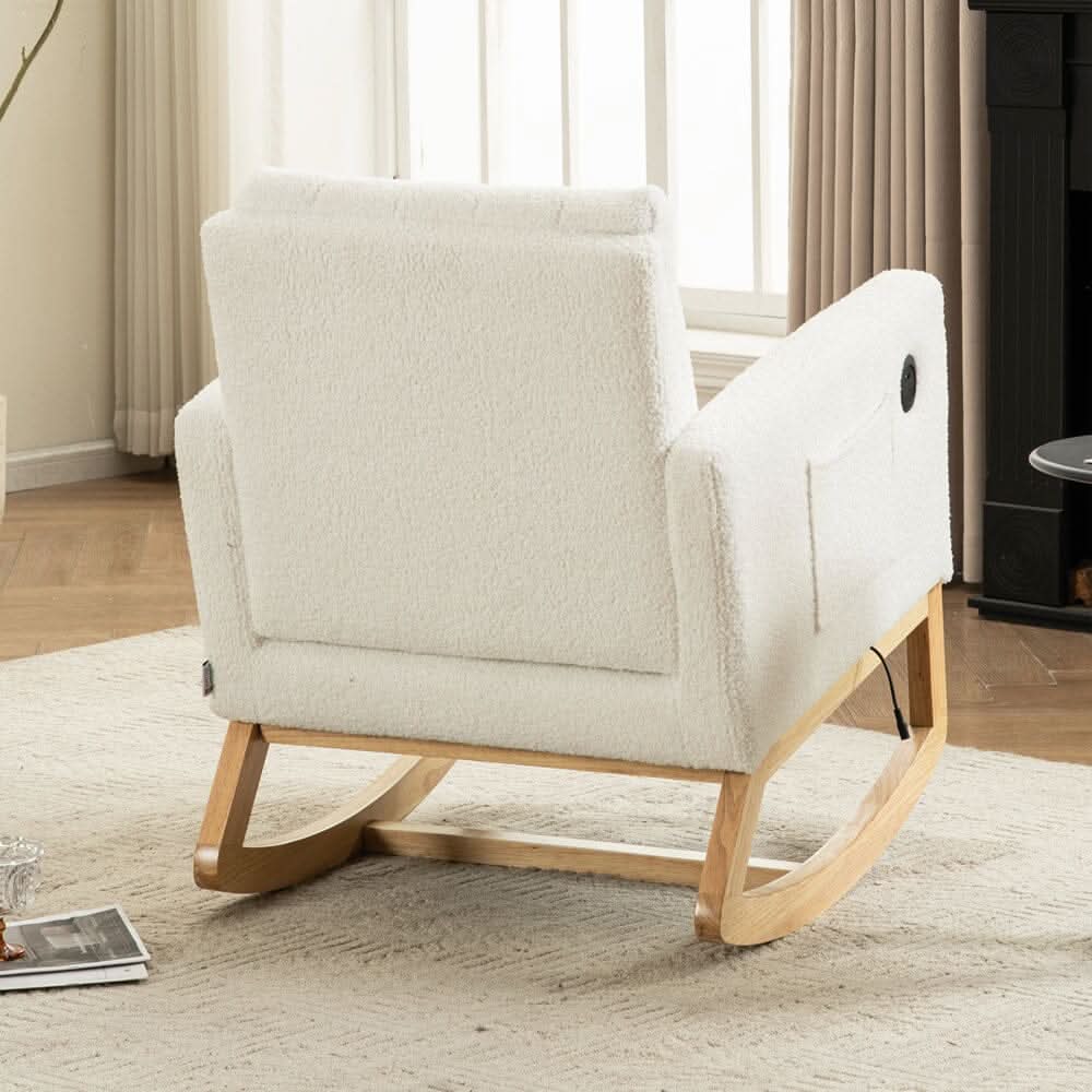 Modern Teddy Fabric Rocking Chair with USB Charging Port