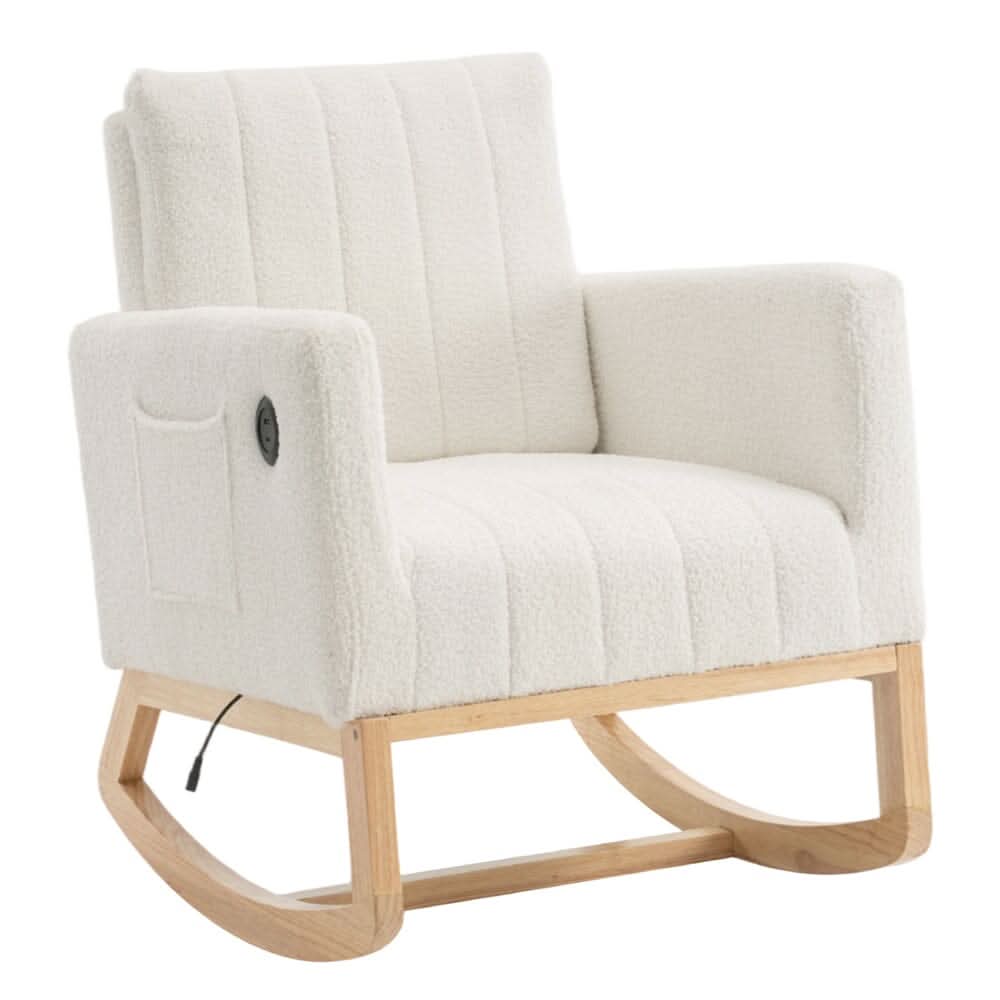 Modern Teddy Fabric Rocking Chair with USB Charging Port