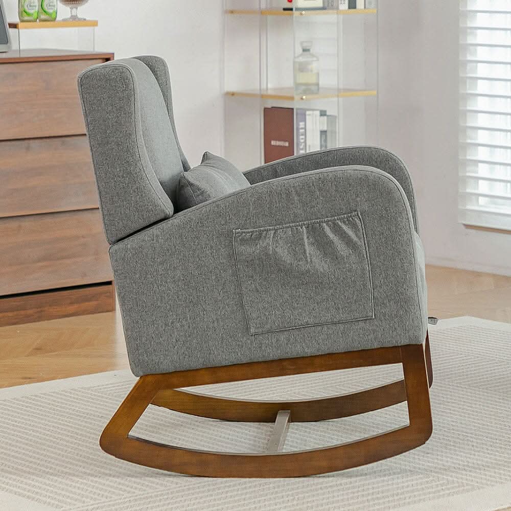 Modern Linen Rocking Chair with Footrest & Pillow