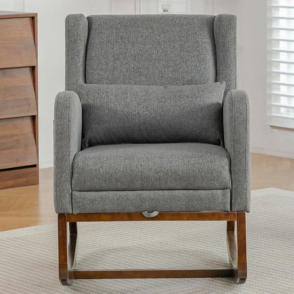 Modern Linen Rocking Chair with Footrest & Pillow