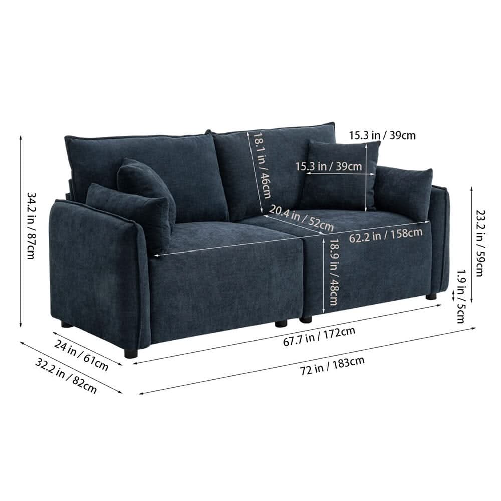 Chenille Wrapped Sofa with Pillows and Sturdy Metal Frame