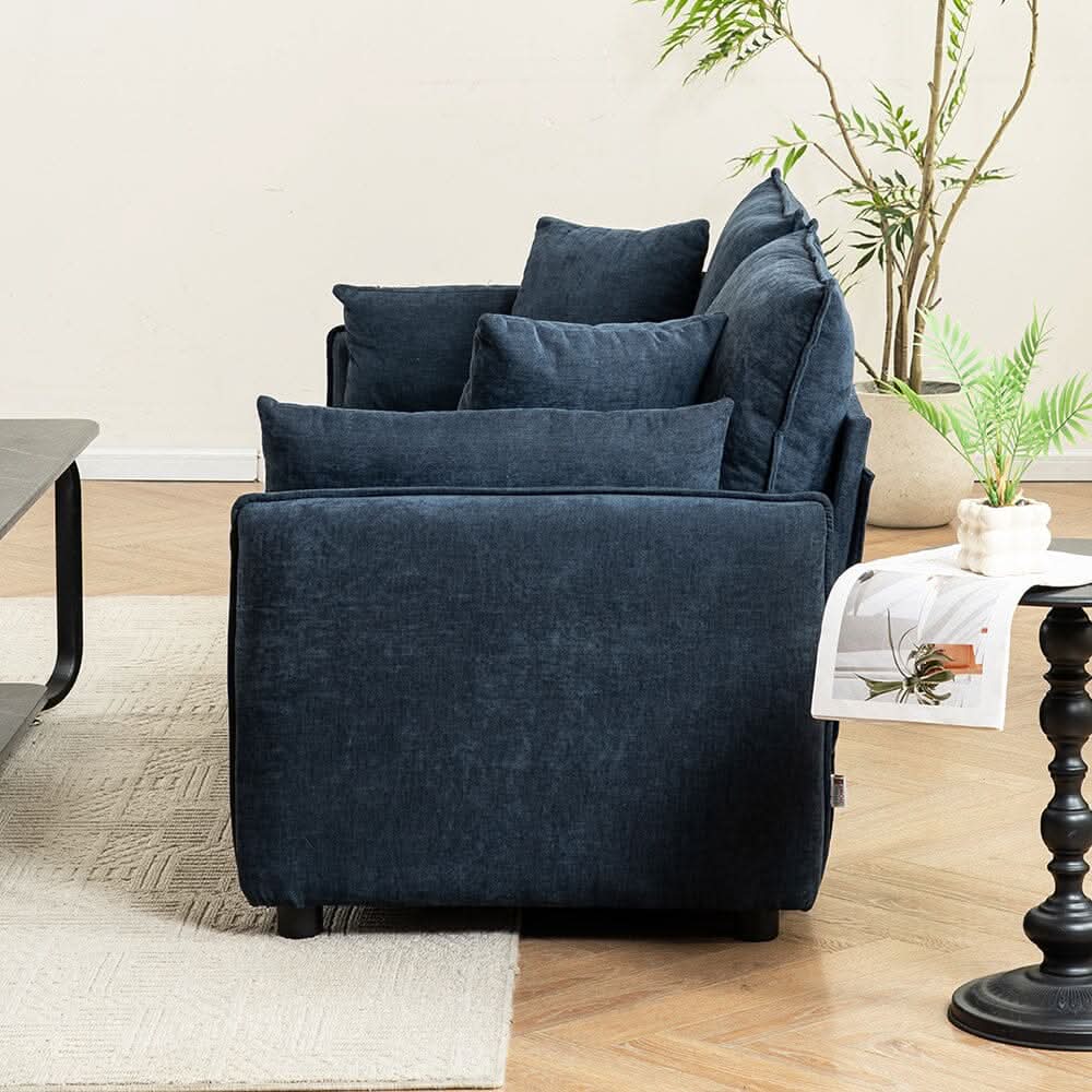 Chenille Wrapped Sofa with Pillows and Sturdy Metal Frame