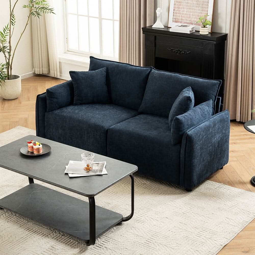 Chenille Wrapped Sofa with Pillows and Sturdy Metal Frame