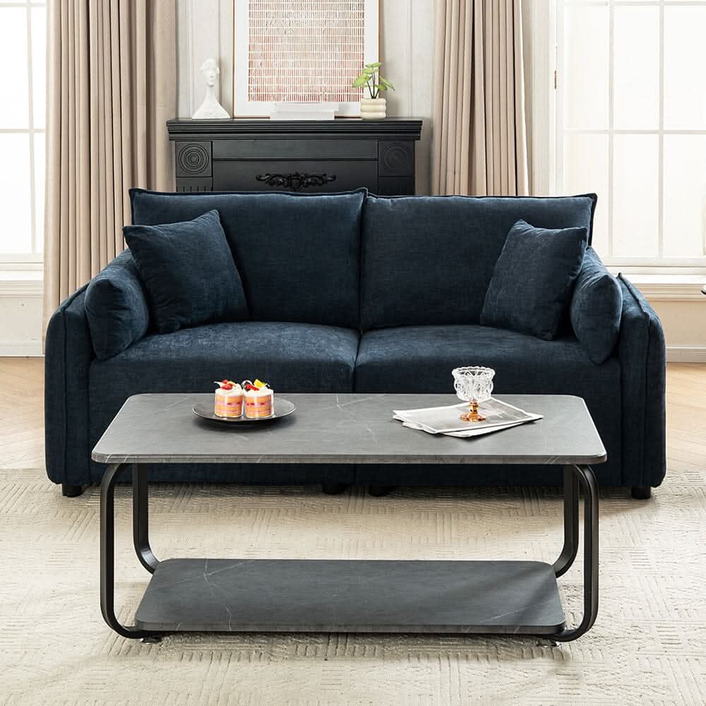 Chenille Wrapped Sofa with Pillows and Sturdy Metal Frame