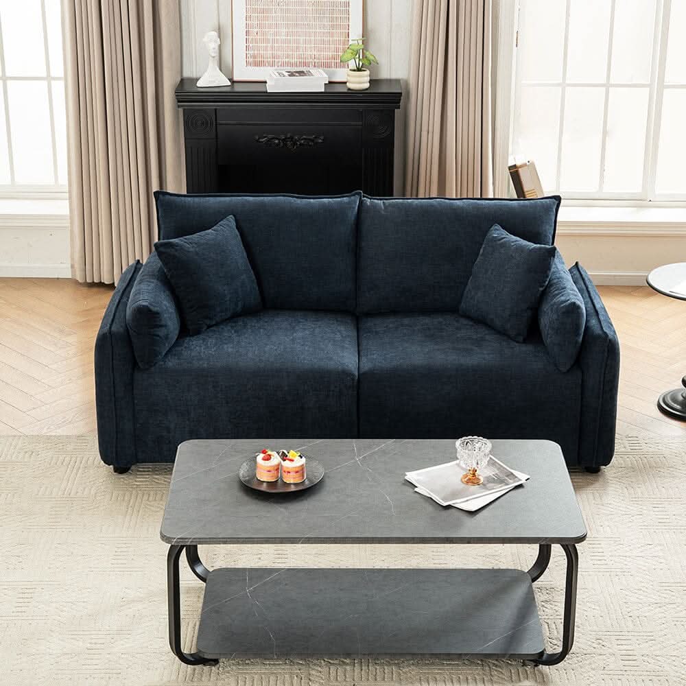 Chenille Wrapped Sofa with Pillows and Sturdy Metal Frame