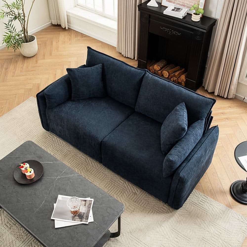 Chenille Wrapped Sofa with Pillows and Sturdy Metal Frame