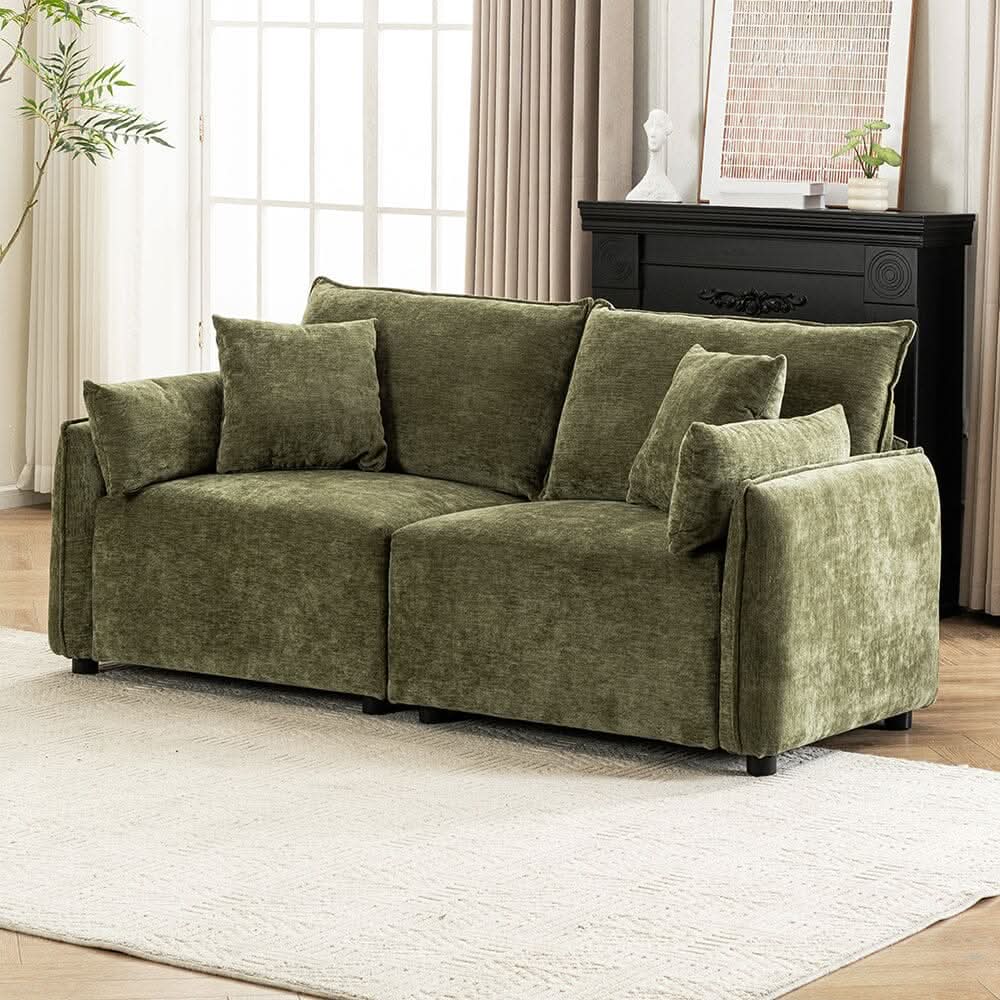 Chenille Wrapped Sofa with Pillows and Sturdy Metal Frame