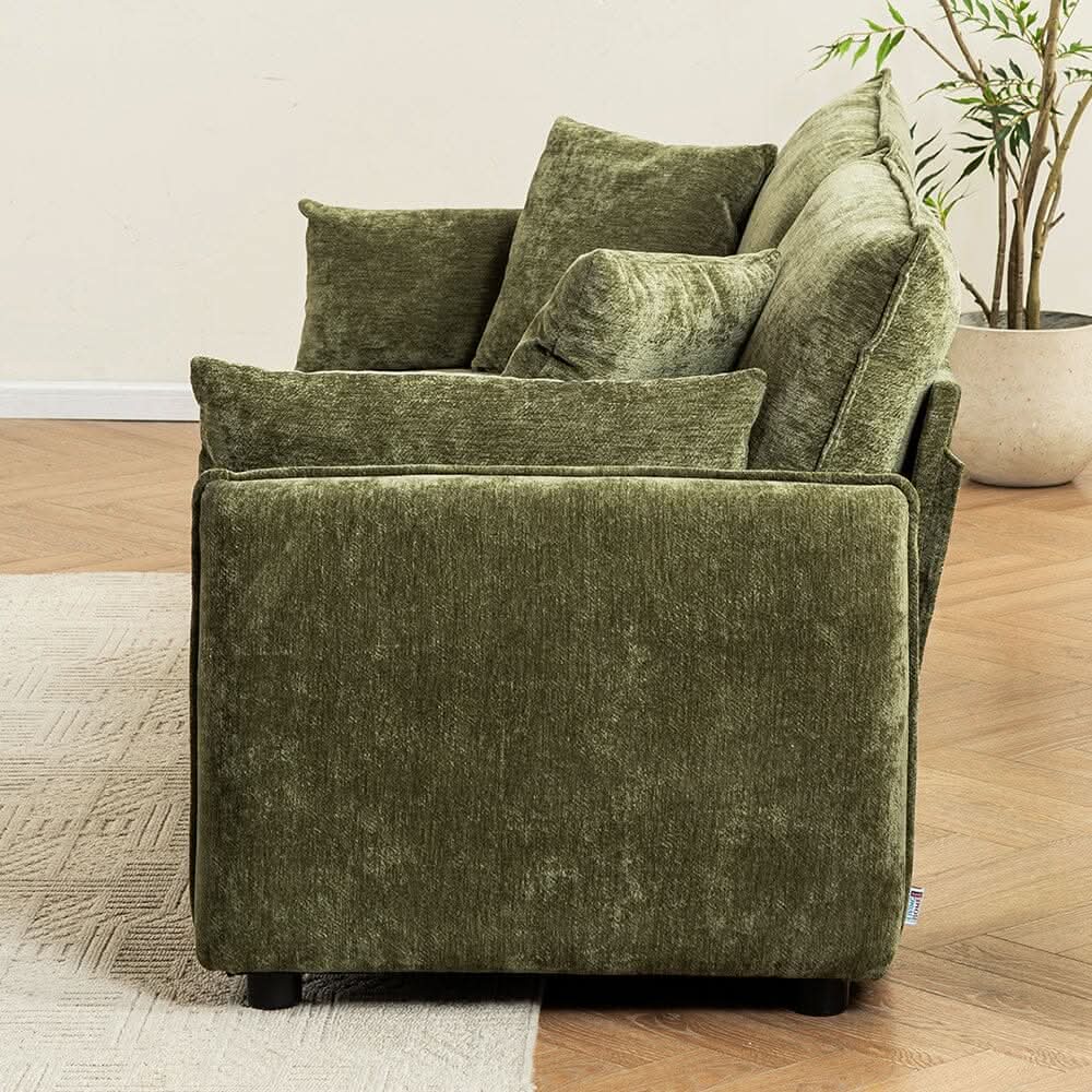 Chenille Wrapped Sofa with Pillows and Sturdy Metal Frame