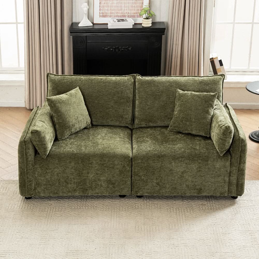 Chenille Wrapped Sofa with Pillows and Sturdy Metal Frame