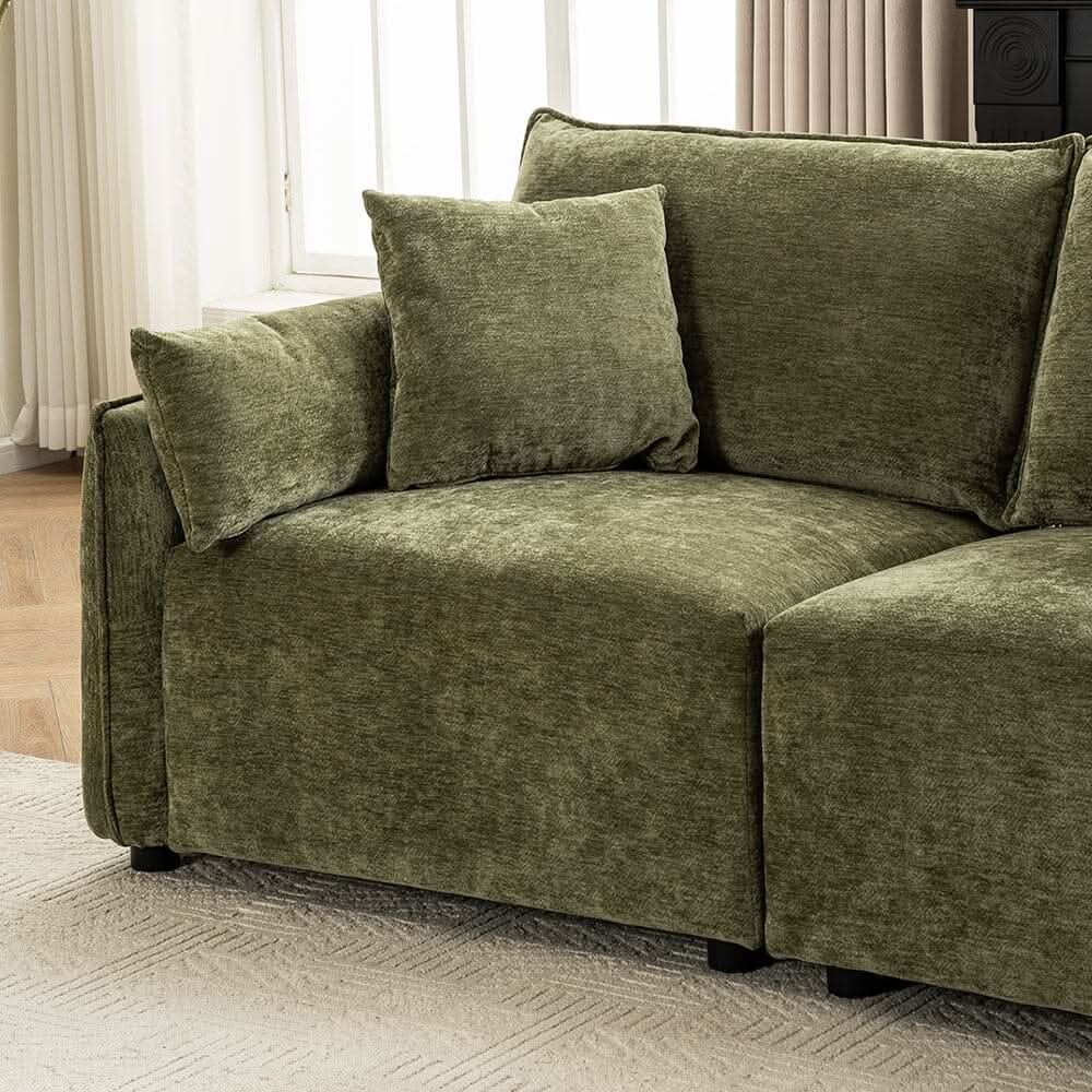 Chenille Wrapped Sofa with Pillows and Sturdy Metal Frame