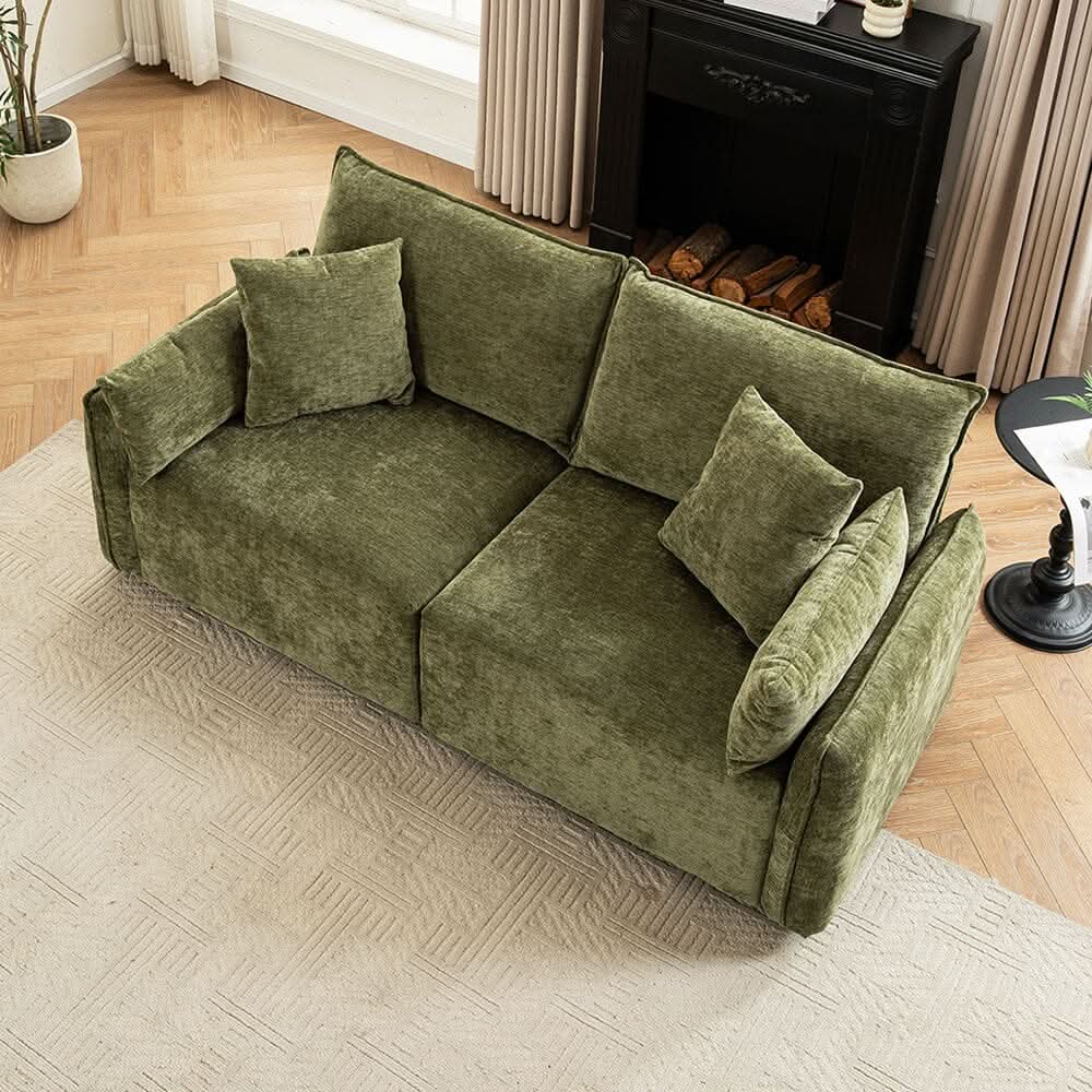 Chenille Wrapped Sofa with Pillows and Sturdy Metal Frame