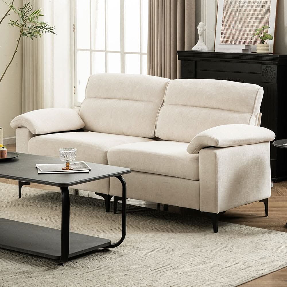 Chenille Sofa with Gold Plated Feet and Sturdy Metal Legs
