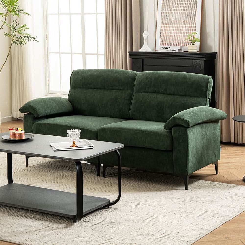 Chenille Sofa with Gold Plated Feet and Sturdy Metal Legs