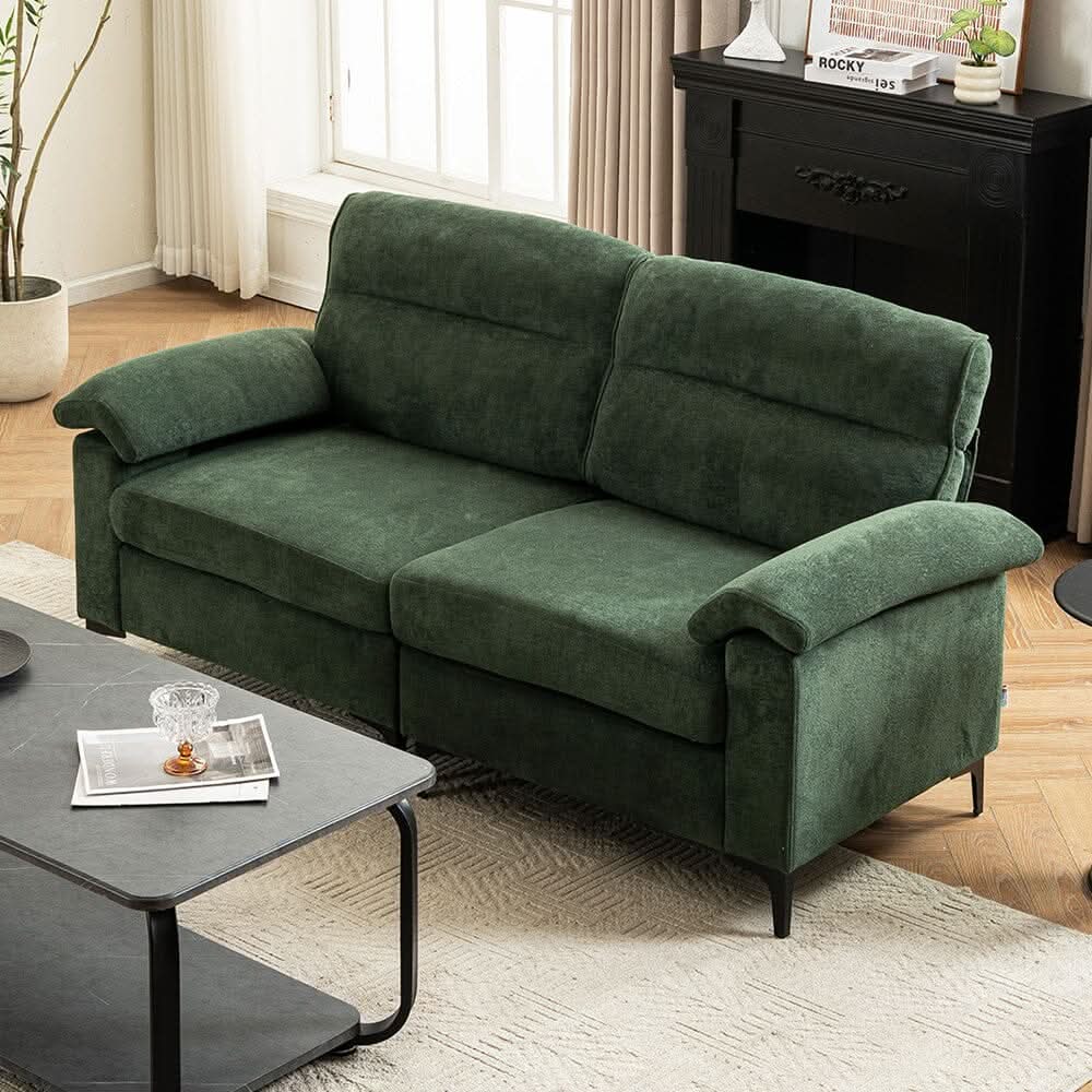 Chenille Sofa with Gold Plated Feet and Sturdy Metal Legs