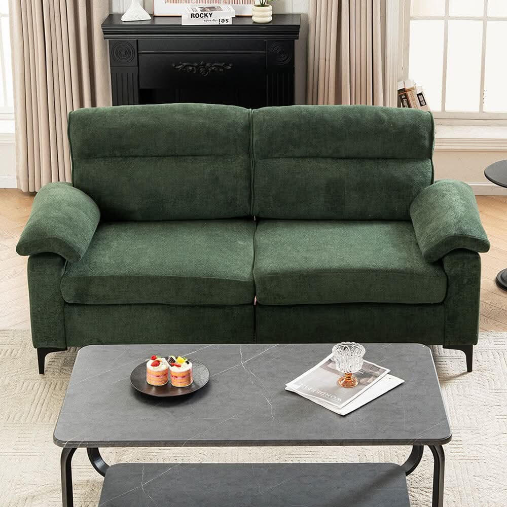 Chenille Sofa with Gold Plated Feet and Sturdy Metal Legs