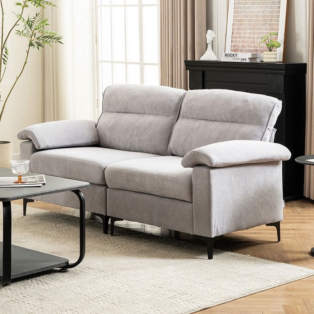 Chenille Sofa with Gold Plated Feet and Sturdy Metal Legs