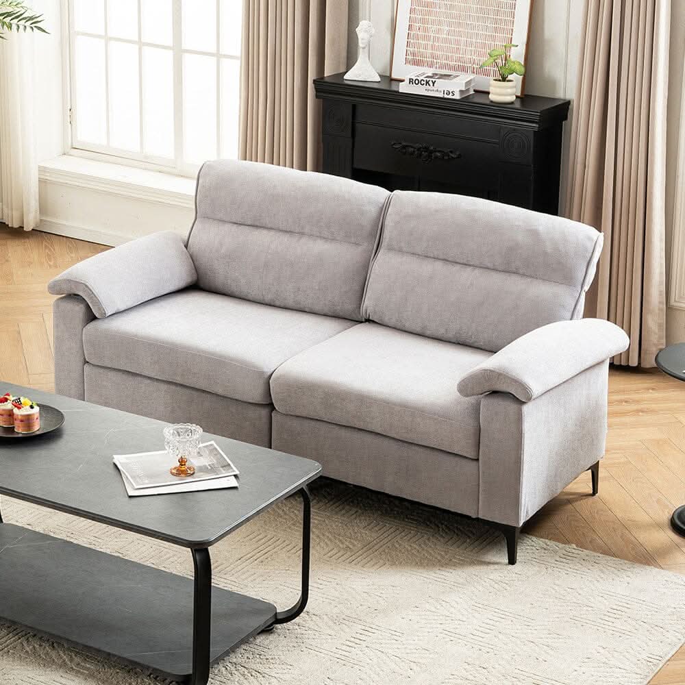 Chenille Sofa with Gold Plated Feet and Sturdy Metal Legs