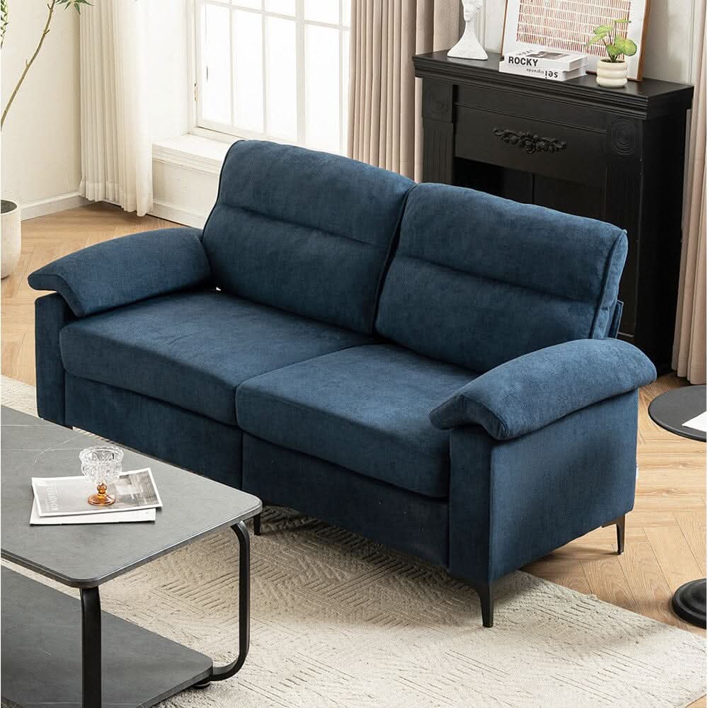Chenille Sofa with Gold Plated Feet and Sturdy Metal Legs