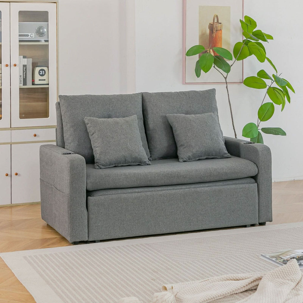 Pull-Out Sofa Bed with Storage Pockets and Cup Holders