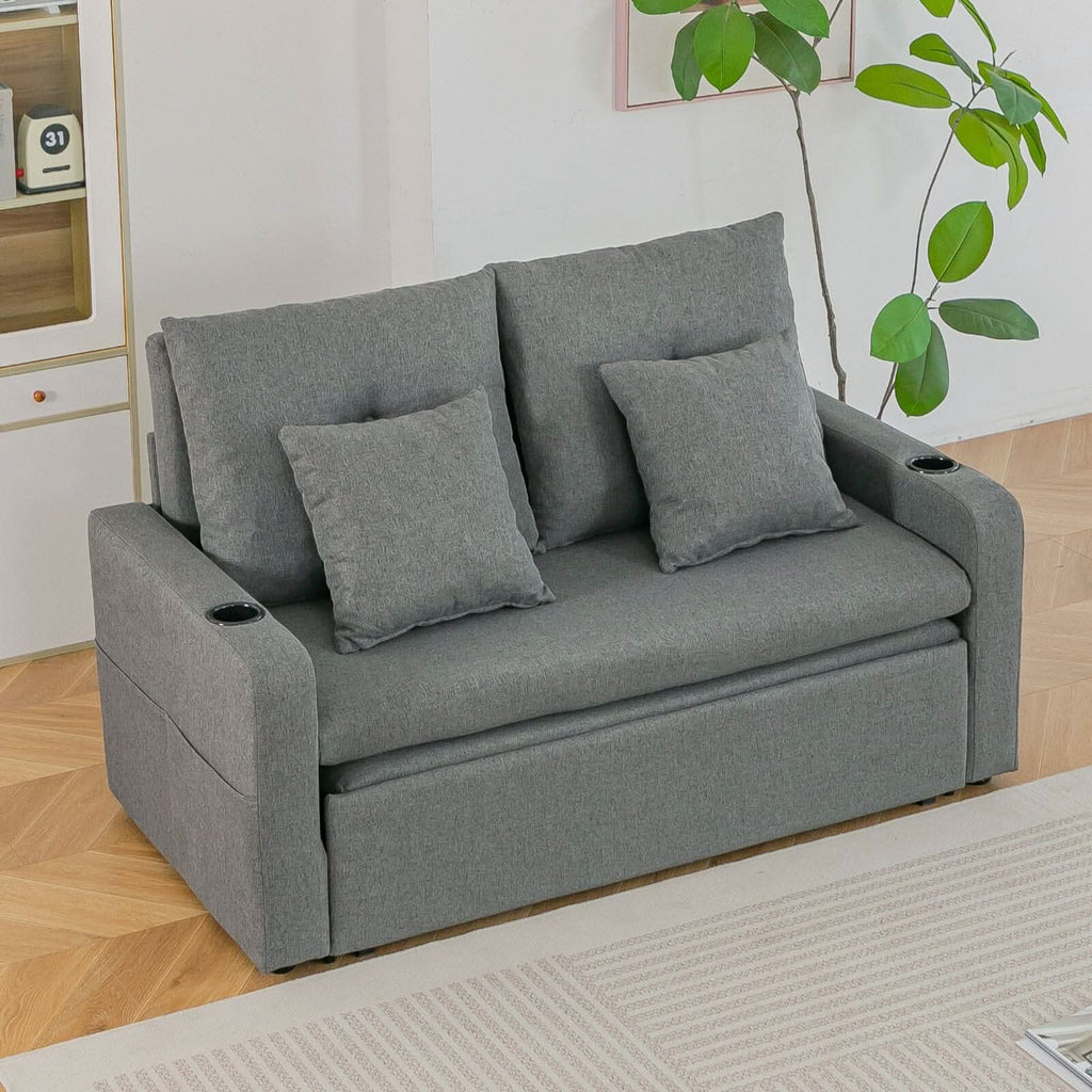 Pull-Out Sofa Bed with Storage Pockets and Cup Holders