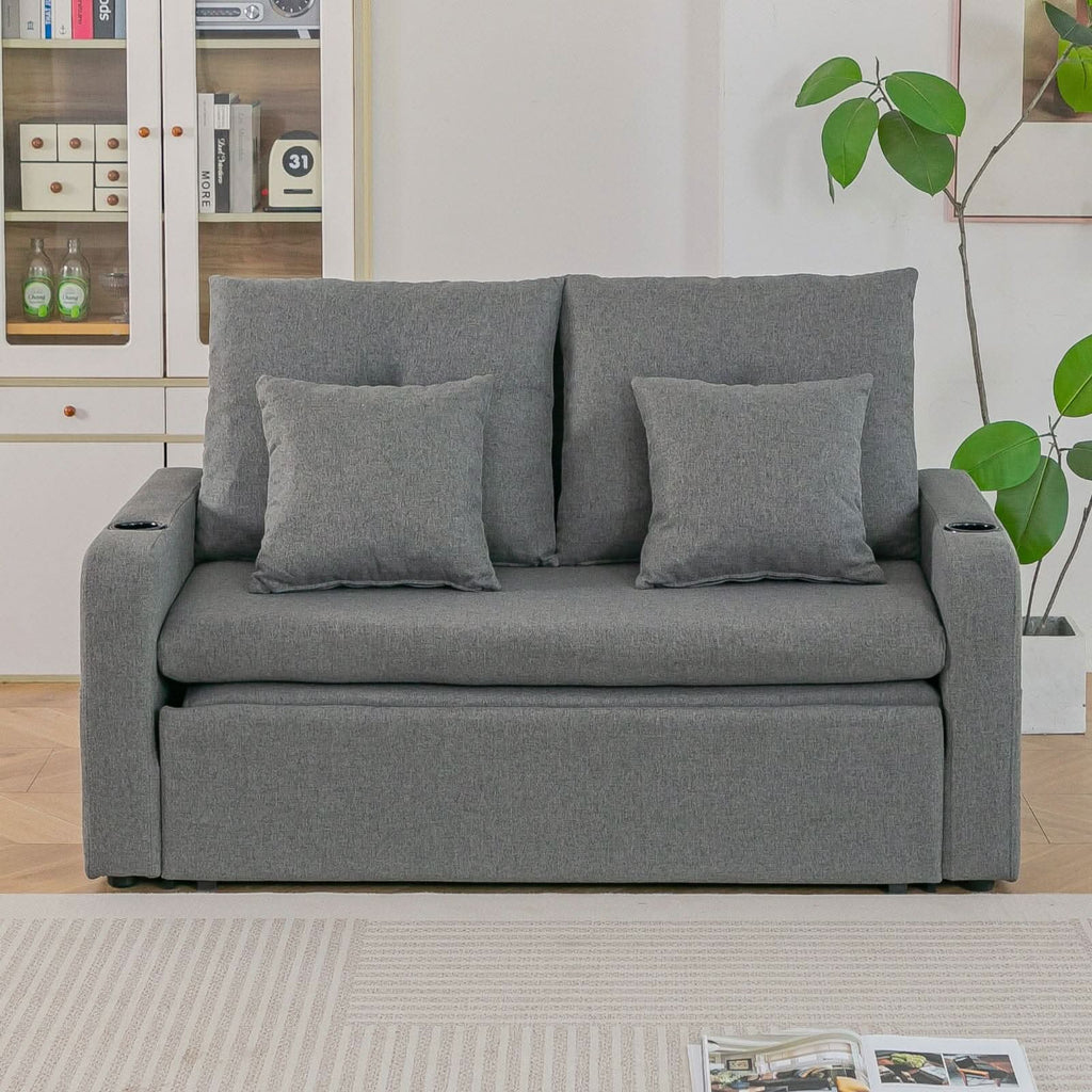 Pull-Out Sofa Bed with Storage Pockets and Cup Holders