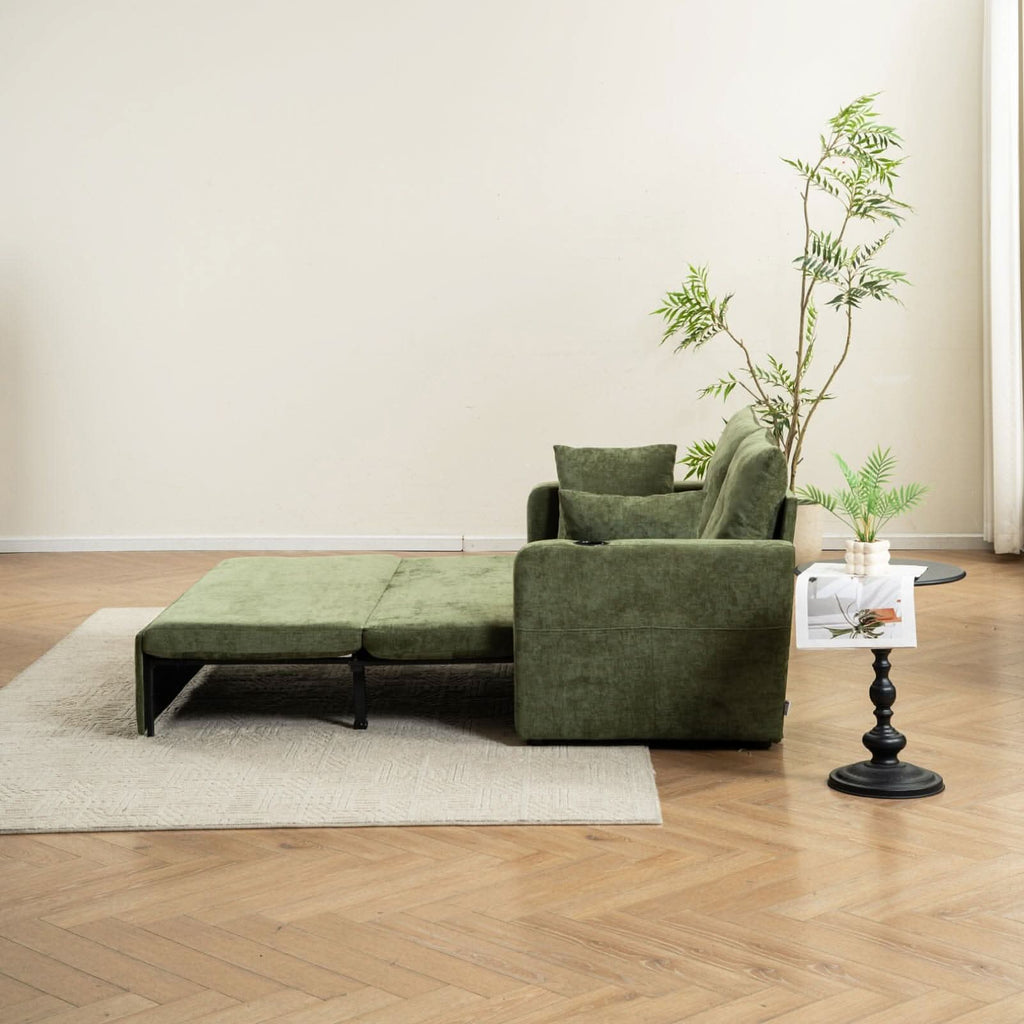 Pull-Out Sofa Bed with Storage Pockets and Cup Holders
