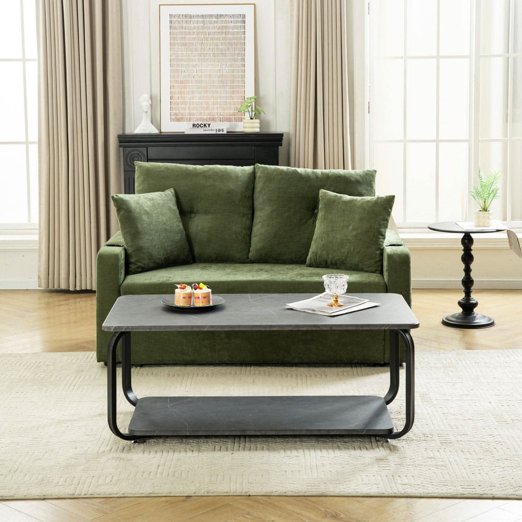 Pull-Out Sofa Bed with Storage Pockets and Cup Holders