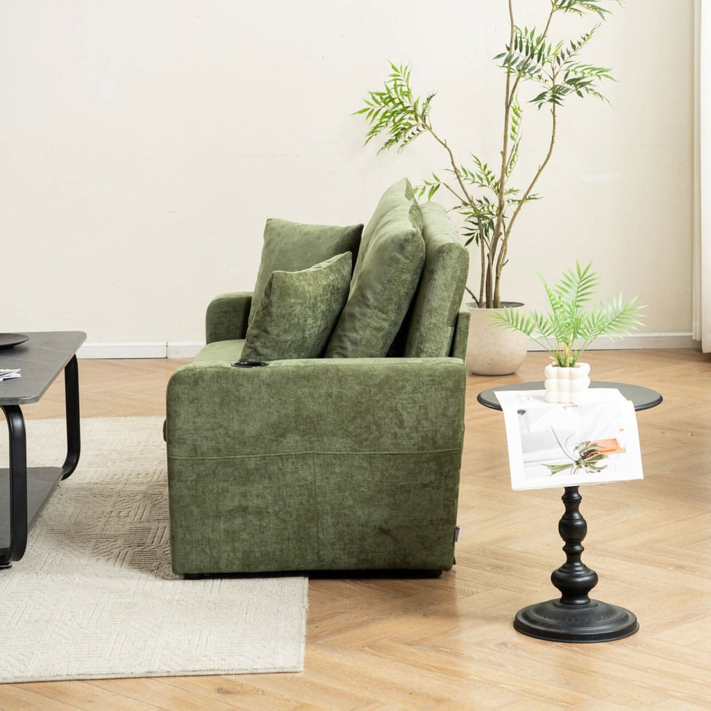 Pull-Out Sofa Bed with Storage Pockets and Cup Holders