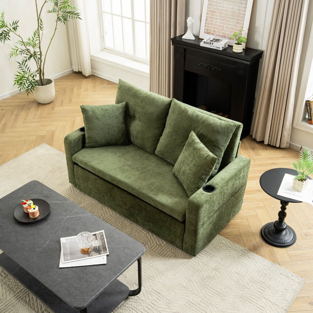 Pull-Out Sofa Bed with Storage Pockets and Cup Holders