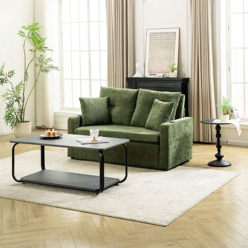 Pull-Out Sofa Bed with Storage Pockets and Cup Holders