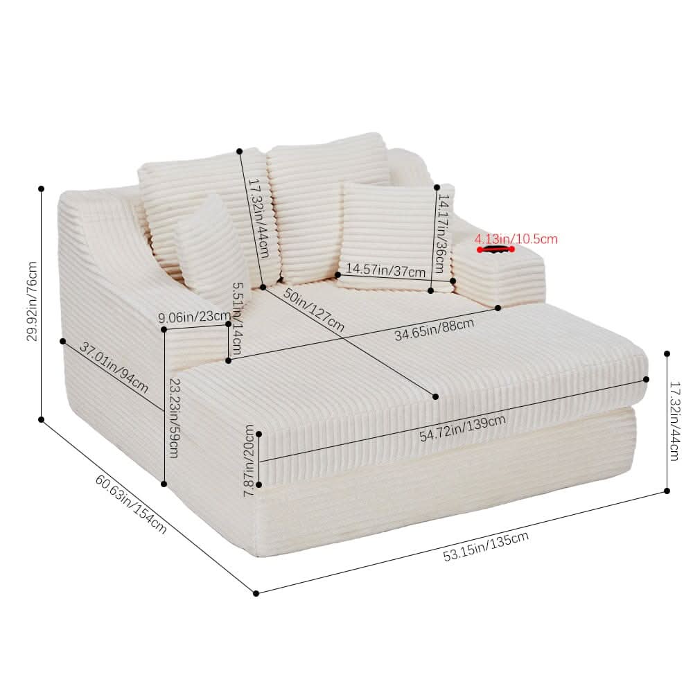 Convertible Sofa Bed with Corduroy Upholstery Cup Holder and Cushions