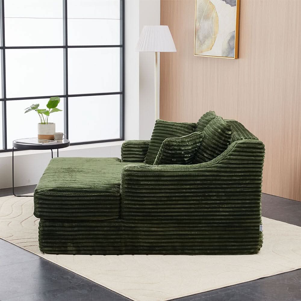 Convertible Sofa Bed with Corduroy Upholstery Cup Holder and Cushions