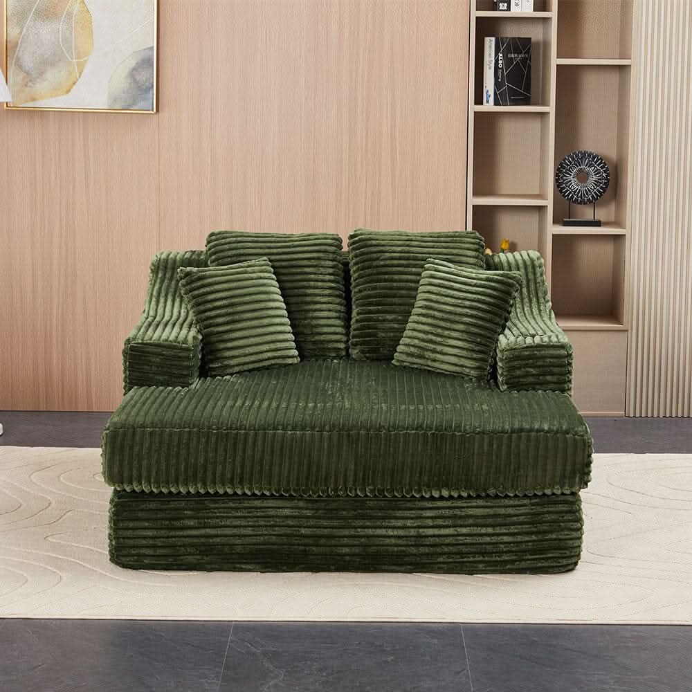 Convertible Sofa Bed with Corduroy Upholstery Cup Holder and Cushions