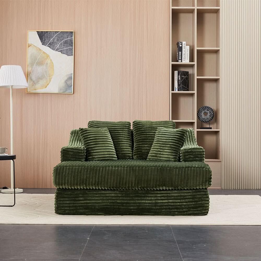 Convertible Sofa Bed with Corduroy Upholstery Cup Holder and Cushions